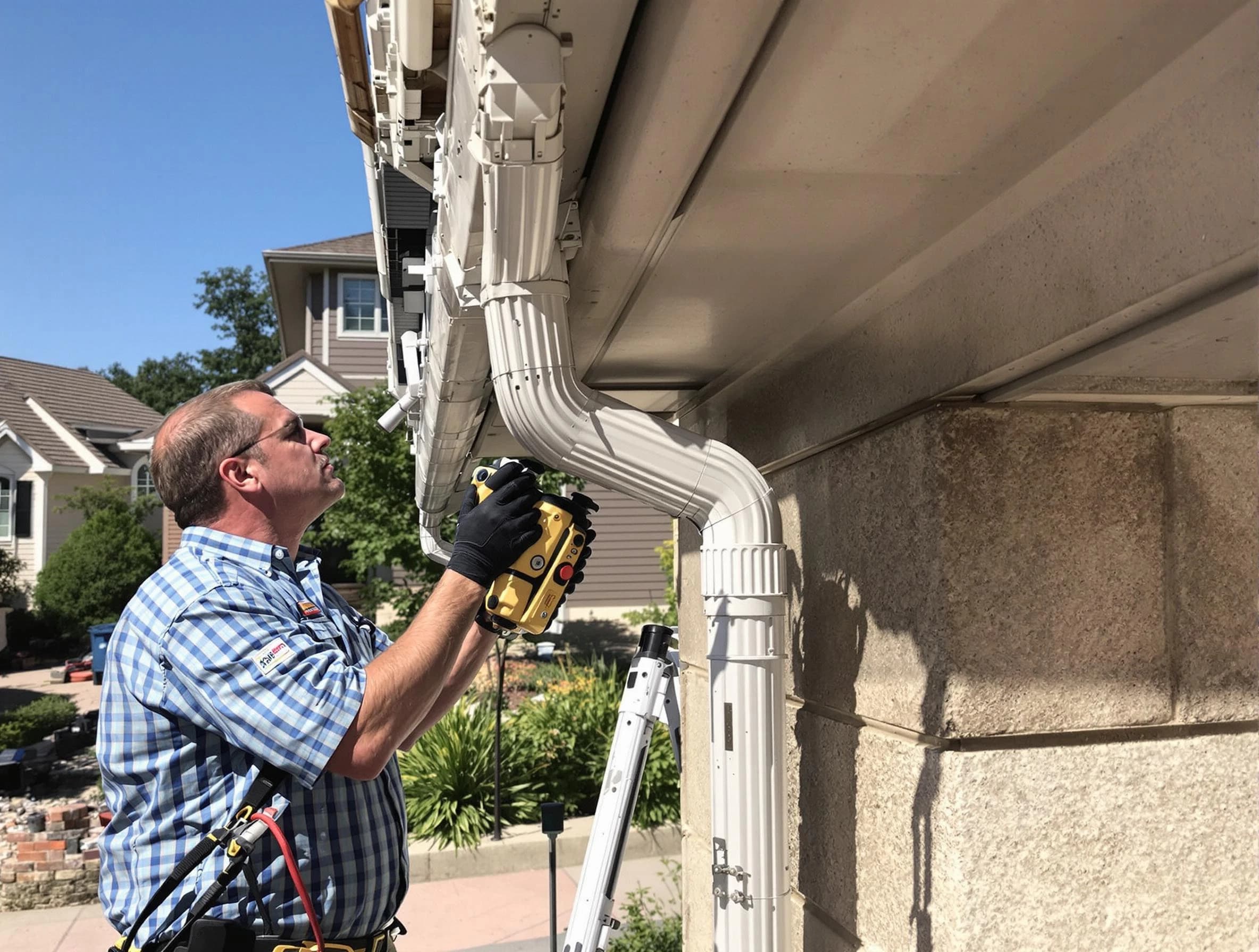 Close-up of a restored downspout system by North Royalton Roofing Company in North Royalton, OH