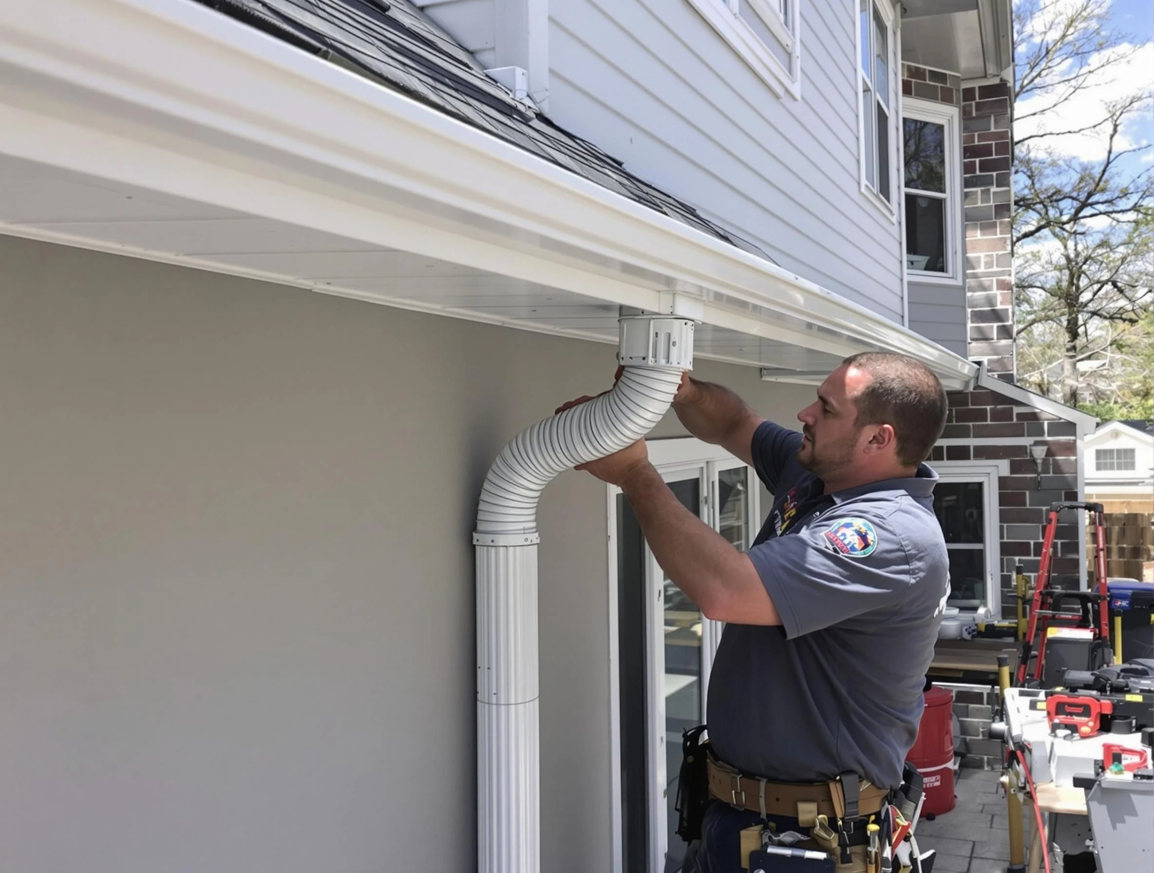 Downspouts installed by North Royalton Roofing Company to guide water away in North Royalton, OH