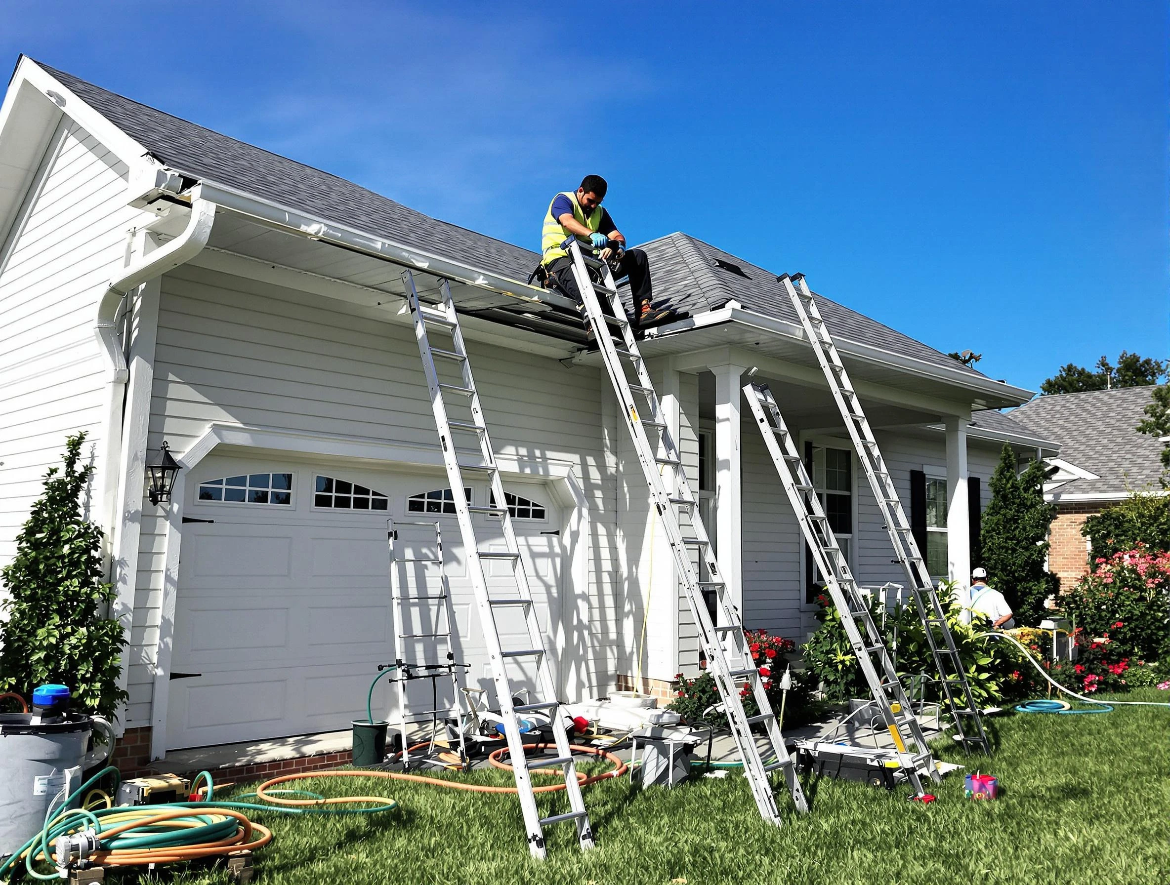 Removal of old gutters by North Royalton Roofing Company to install new system in North Royalton, OH